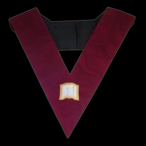 Collarín masónico Maestro Perfecto REAA Grado 5 en piel genuina burdeos con libro abierto bordado