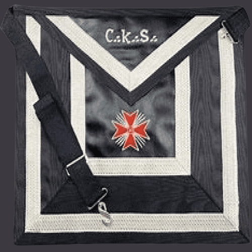 Mandil Caballero Kadosh 30° REAA de piel genuina con cruz roja pattée y ribetes negro/blanco – Houston, TX