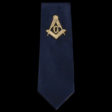 Corbata masónica negra de satín con escuadra, compás y la letra G, símbolo del Maestro Masón del Rito Escocés Antiguo y Aceptado