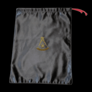 Bolsa de satín negro para Maestro Perfecto REAA Grado 5 con bordado dorado y cordón rojo
