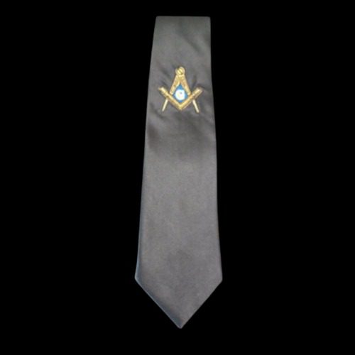 Corbata masónica negra con compás y escuadra bordados Corbata de Aprendiz Masón con símbolo bordado del compás y la escuadra dorados Corbata masónica de aprendiz en satén Rito Escocés antiguo y aceptado bordado