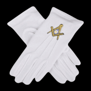 Guantes blancos de Aprendiz Masón bordados con escuadra y compás