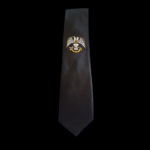 Corbata masónica negra de satín bordada con el emblema del grado 32 del Rito Escocés Antiguo y Aceptado