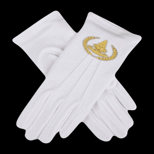 Guantes masónicos Past Master bordados en algodón blanco