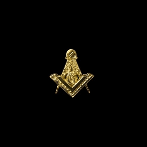 Pin masónico dorado con escuadra y compás, símbolo del Aprendiz Masón