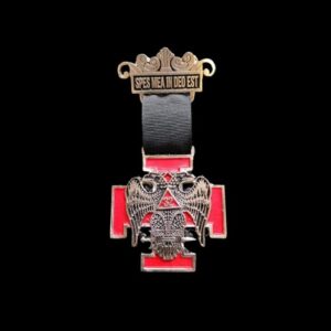 Medalla Grado 32 REAA con águila bicéfala sobre cruz roja y lema “Spes mea in Deo est” — Houston, TX