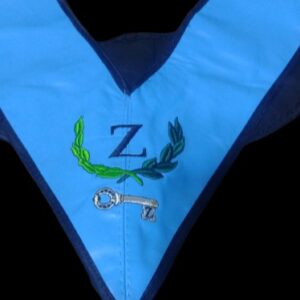 Collarín masónico de Maestro Secreto bordado en azul celeste, hecho en piel genuina