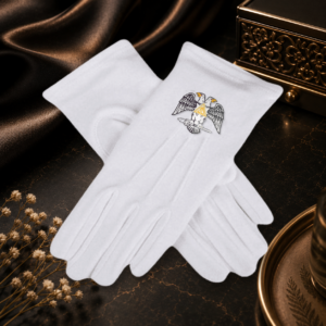 Guantes masónicos blancos con águila bicéfala bordada, grado 30 Caballero Kadosh REAA