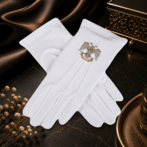 Guantes masónicos blancos con águila bicéfala dorada bordada, grado 32 del REAA